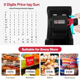 8 Digits Pricing Gun Price Tag Gun, Price Gun with Labels with 3 Ink Refill Label Gun Pricing Guns and 10 Roll Label Paper for Office Retail Shop Grocery Store Organization Marking (Black)