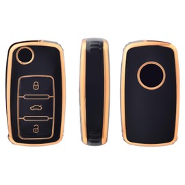 OFFCURVE Car Key Cover Car Key Case Key Fob Cover Car Key Protector 3 Buttons Compatible with VW Volkswagen Polo Golf 4/5/6 Multivan T5 Caddy Jetta Bora Superb Passat Skoda Fabia Seat Ibiza