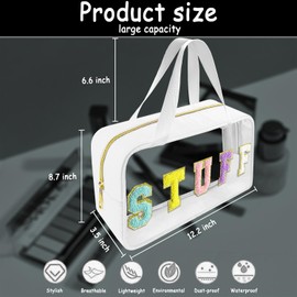 Bunliuys Clear Makeup Bag organizer TSA Approved Toiletry Bag, Clear Makeup Bags for Traveling, Chenille Letter Makeup Bag Clear Toiletry Bags for Traveling Waterproof Makeup Travel Bag, White2,