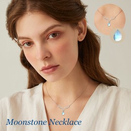 REDSUN Deer Necklace 925 Sterling Silver Moonstone Necklace Water Drop Necklaces Antler Rainbow Moonstone Jewellery Valentine's Day Birthday Gifts for Women Girls Daughter Mama