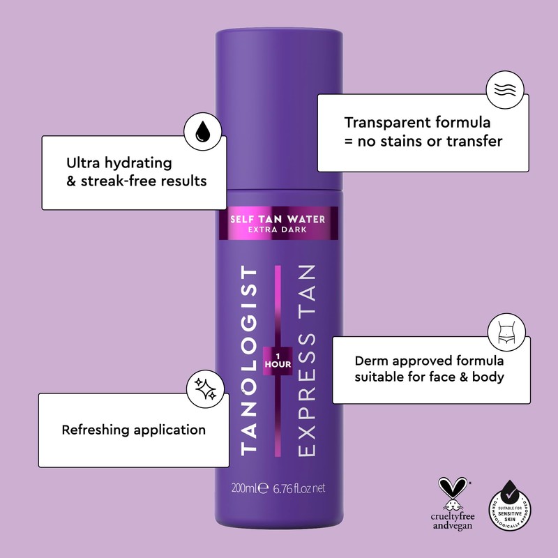 Tanologist Water, Extra Dark (200ml) Hydrating Self Tanning Water, Natural