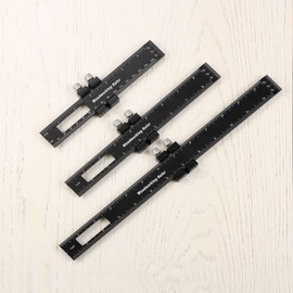 Woodworking Ruler with Slide Stops, 3PCS 6/8/12 Inch T-Type Scribing Ruler Square Ruler, Inch and Metric Indicators Professional Woodworking T Track Ruler Marking Measuring Ruler (Black)