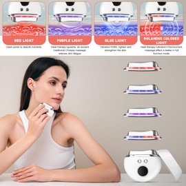 SEOLENZW Gua Sha Facial Tools with Heating & Vibration - 4-in-1 Lymphatic Contour Face Brush，Red、Blue、Purple Light Therapy, Microcurrent Massager for Anti-Aging & Home SPA