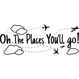 SUPERDANT Black PVC Wall Stickers Oh, The Places You Will Go Vinyl Wall Decor Inspirational Motivational Quotes Wall Decals Removeable Wall Decor for Home Bedroom Office Decoration 11.4"x30"