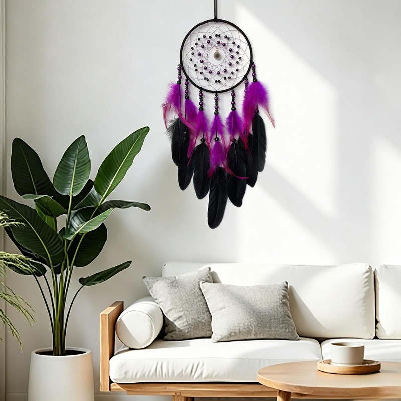 Donko Purple and Black Dream Catcher with Pendant