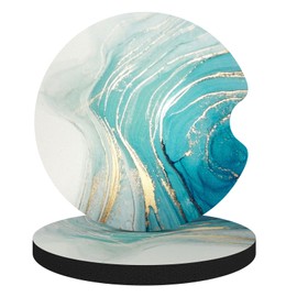 Aiawoxc Car Cup Holder Coasters, 2 Pack Universal Auto Anti Slip Insert Coaster, Rubber Car Coasters with A Finger Notch, Cute Car Assecories for Women Men, Cup Mat for Most Car Interior (Teal Marble)