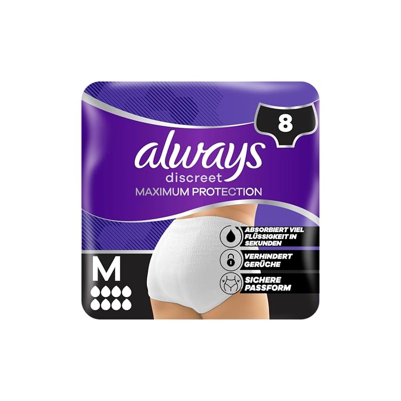 Always Discreet Maximum Protection Adult Incontinence Pants Medium 8pk