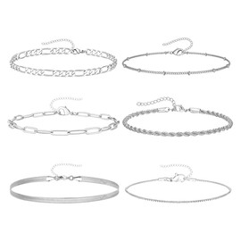 COYUN 6 Pieces Chain Bracelets for Women Bracelet Women's Twist Chain Bracelets Adjustable Fashion Jewellery Bracelet Set Silver Bracelets for Women and Girls Gifts