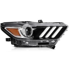 ECCPP Projector Headlight Assembly 2015-2020 For Ford Mustang w/LED DRL OE Style Headlamp Passenger Side (Black Housing Amber Reflector Clear Lens)