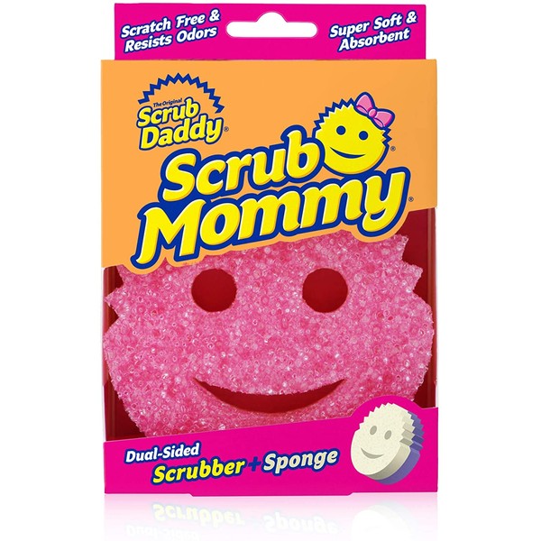 Scrub Daddy- Scrub Mommy - Dual Sided Sponge & Scrubber, Soft in Warm Water, Firm in Cold, FlexTexture, Deep Cleaning, Dishwasher Safe, Multipurpose, Scratch Free, Odor Resistant, Ergonomic (1 Count)