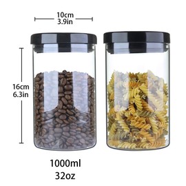 IDEALUX Glass Storage Jars Set of 2(33oz/1000ml) with Airtight Black Seal Lid Stackable Kitchen Canisters for Candy, Coffee Bean Cookie, Rice, Sugar, Flour, Nuts, Coffee