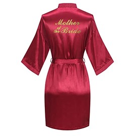 ASIDEMOND Women's Satin Short Robe Bride Bridesmaids Kimono Weddng Day Robes Getting Ready Bridal Shower with Lettering Burgundy