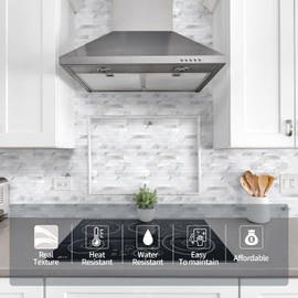 Yipscazo Metal Tile Backsplash Peel and Stick for Kitchen Bathroom Laundry Room Camper Fireplace (12x12 inch, Marble White with Metal)