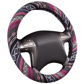 CAR PASS Pretty Ethnic Style Flax Cloth Universal fit Steering Wheel Cover, for Most of Vehicles,Cars,SUV,Vans,Fashionable and Anti-Slip Design