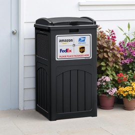 Greesum 33 Package Delivery Box for Outside, Waterproof Resin Garbage Bin with Lid for Hideaway, Deck, Patio, Black