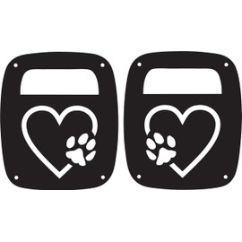 JeepTails Valentine Heart with Paw Design Tail lamp Light Covers Compatible with Jeep Wrangler TJ and YJ Black Set of 2