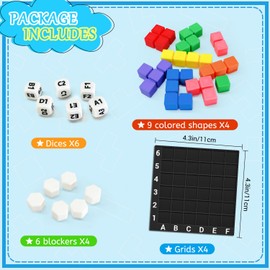NONSOMPLE STEM Puzzle Game The Brain Square with 160000+ Solutions Pattern Matching Blocks Brain Teaser Toy Roll Dice & Race Your Opponent to Fill Grid for Kids Birthday (4 Players)