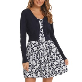 Enjyam Women's Bolero Jacket Long Sleeve Short Cardigan with Button Elegant Soft Jacket V Neck Shoulder Jacket for Dress, navy blue, s