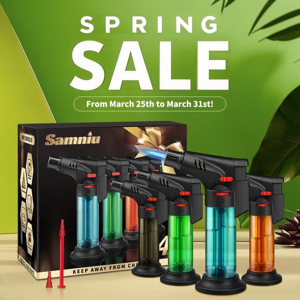 Samniu Samniu 4 Pack of Torch Lighter, Jet Flame, Butane