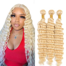 613 Deep Wave 3 Bundles 16 16 16 Inch Blonde Human Hair Bundle Unprocessed Remy Hair Bundles for Women 300g