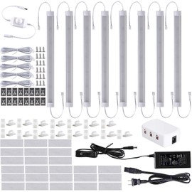 LABOREDUCER Under Cabinet Lighting Wired Plug in or Hardwired Cold White 6000K,8 Pack 11inch Linkable Dimmable LED Under Cabinet Lights with Power Adapter,24V Under Counter Lights for Kitchen