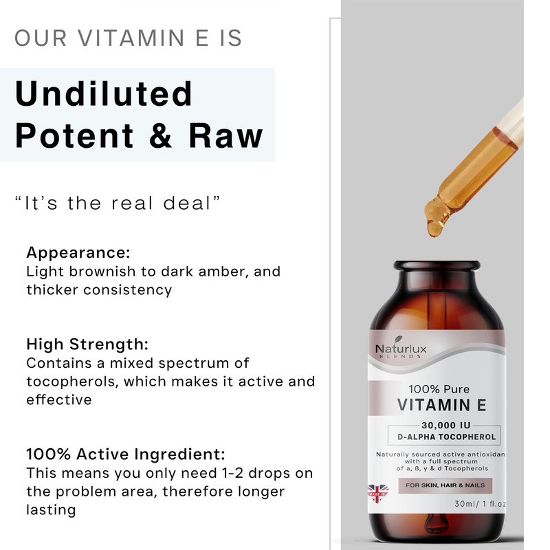 100% Pure Vitamin E Oil for Skin, Face, Hair &