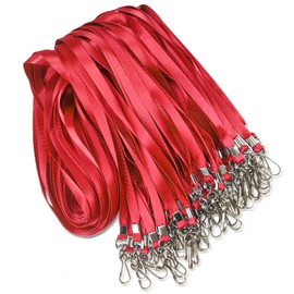 50 Pack Bulk Lanyard for ID Badge Holder Durable Flat Lanyard with Swivel Hook and Badge Clip (Red)