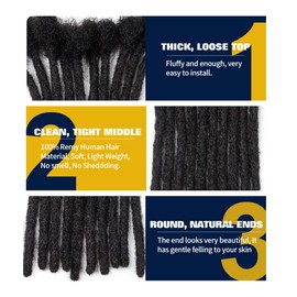 FAMILOCS Loc Extensions Human Hair 0.6cm Width 4 Inch 10 Strands Dreadlock Extensions for Man/Women Handmade Permanent Soft Locs with Needle and Comb