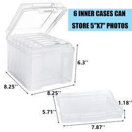 Yesland 5x7inch Photo storage box, 6 Inner Photo Cases Keeper, Clear Plastic Seed Organizer, Craft Storage Container for Greeting Cards Pictures Stamps Scrapbooking Office Supplies
