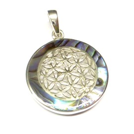 Silver Flower of Life Abalone Shell Pendant 2.0cm Sterling Silver Protection Symbol, Sterling Silver