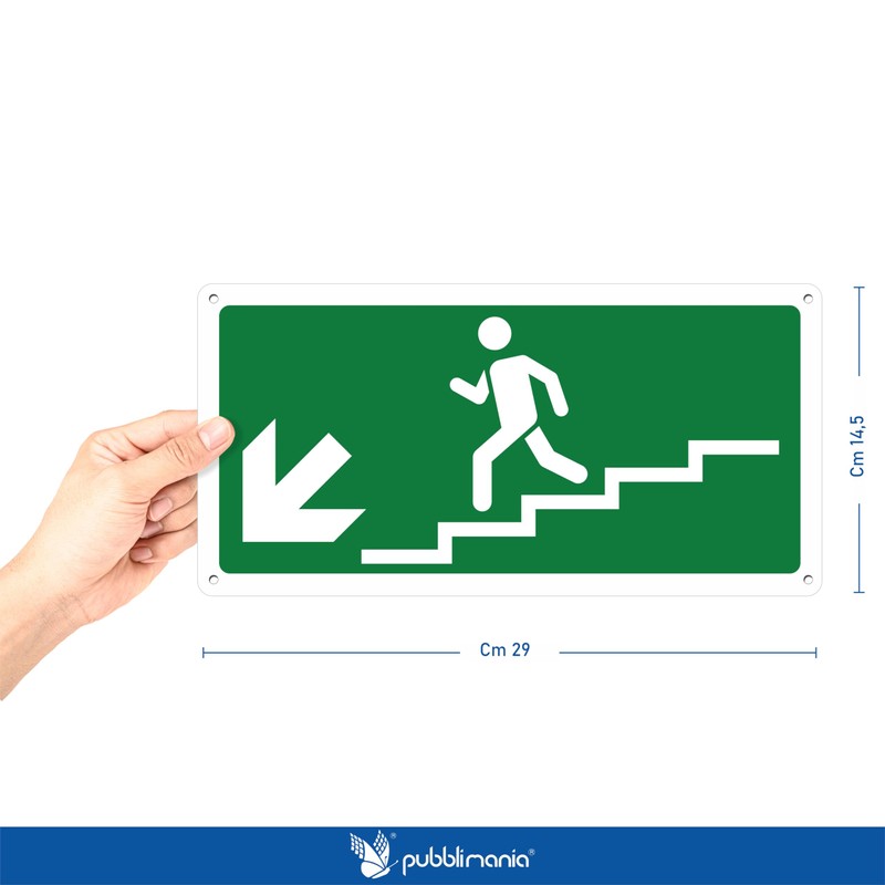 Pubblimania Stair Descent Left Emergency Exit | Aluminium Composite Sign