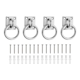 FINELYCR 4 Pieces Eye Plate Stainless Steel 0.5 mm Eyelet Tie Ring Horse Square Eye Plate with Ring with 16 Pieces Screws and Expansion Tube for Stables Ships Machines