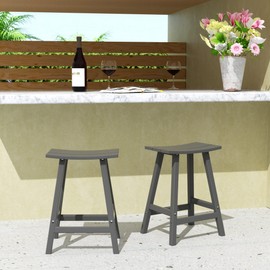 WestinTrends Malibu 24 Inch Outdoor Bar Stools Set of 2, All Weather Resistant Poly Lumber Adirondack Counter Height Stools, Gray