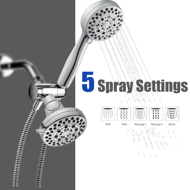 Handheld Shower Head Rain Showerhead Combo 5 Spray Settings High