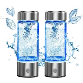 Wasserstoff Wasserflasche,450 ml Wasserstoffwassergenerator, Wiederaufladbarer Hydrogen Water Bottle, Glas-Wasserstoff-Wassermaschine, 3Min Schnelle Elektrolyse, für Büro, Sport, Geschenke (2 STÜCK)