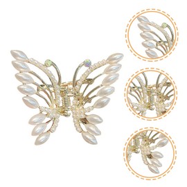 IWOWHERO 3pcs Pearl Butterfly Hair Clips Lightweight Zinc Alloy Hair Jaw Claws for Women Stylish Decorative Accessories for Casual Formal Hairstyles