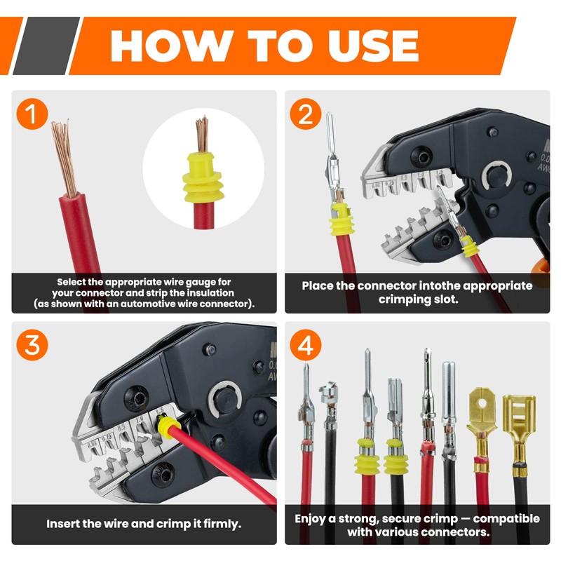 Noxtren 5-in-1 Wire Crimping Tool, AWG 28–16 Ratcheting Crimper for