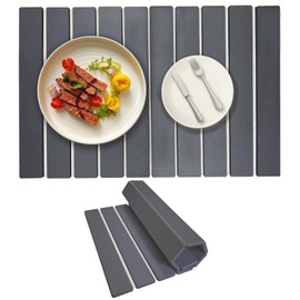 MCSDFN Foldable Stone Dish Drying Mat - 16" x 12" Heat-resistant Absorbent Quick Dry Mat for Dishes, Pots and Bottles - Dark Grey
