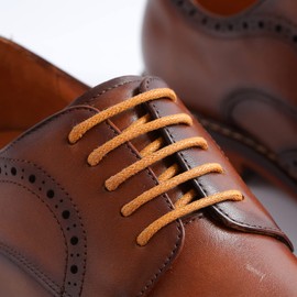 CCSOFTIME 2 Pairs Round Waxed Tan Shoe Laces,80cm Short Dress Heavy Duty Boot Laces for Leather Oxford Brogues Derby Desert Formal Boots,2.5mm Thin Shoelaces for Women Men Kids,Tan 80cm