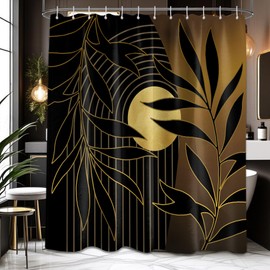 DLTAY Boho Black and Gold Shower Curtain, Mid Century Modern Shower Curtains for Bathroom, Mens Bath Curtain Set, Waterproof Fabric with Hooks, 70" W x 84" L (Pack of 1)
