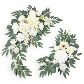 BASIMAN Set of 2 Wedding Arch Flowers，Artificial Flowers for Wedding Welcome Sign， Decorations for Reception and Backdrop，Flowers for Balloon Arch (White)