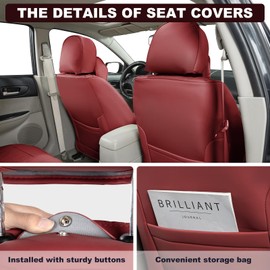 Car Seat Covers Full Set, Breathable Leather Automotive Front and Rear Seat Covers, Car Seat Protectors Full Set,Universal Automotive Vehicle Seat Cover for Most Sedan SUV Pick-up Trucks, Wine Red