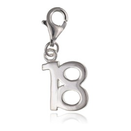Plain Age '18' Sterling Silver Clip-On Charm Pendant with Lobster Clasp for Women Ladies Girls - For European Style Charm Bracelets/Necklaces - Message/Script/Sentiment Charm