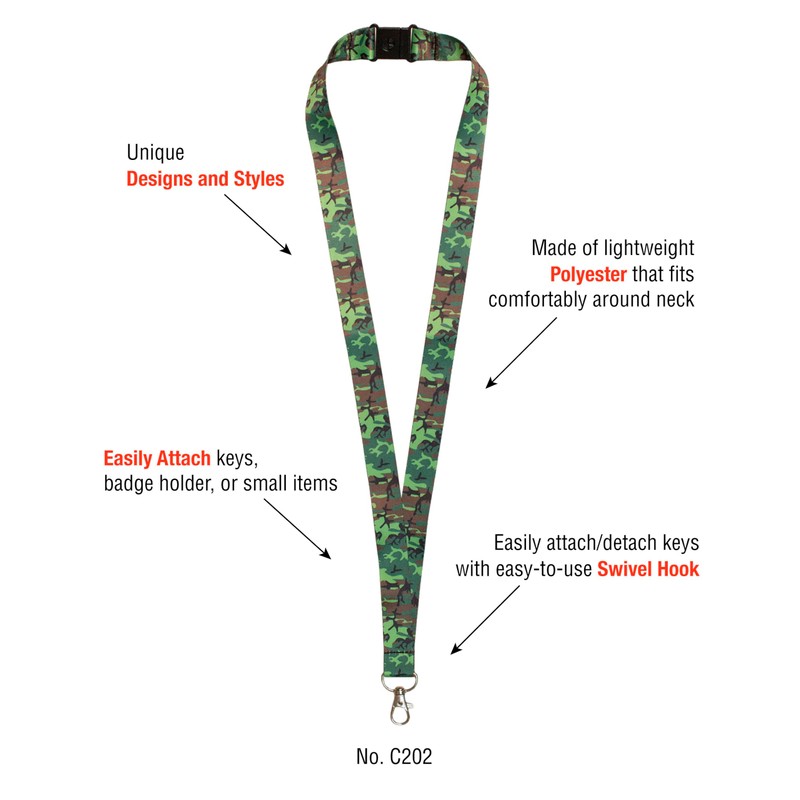 Lucky Line Lanyard with Swivel Snap, Camo Design (C202), Camouflage,