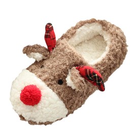 Womens Slippers Christmas Reindeer Rudolph Winter Warm Furry Soft Women Slippers Home Indoor Casual Shoes 5 UK Brown…