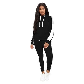 TOPSRANI Womens Sweatsuits Tracksuit Two Piece Outfits Casual Color Block Jogging Sweat Suits Matching Jogger Pants Set Black L