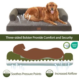Casa Paw Orthopedic Dog Beds for Extra Large Dogs, Waterproof Egg Crate Foam XL Dog Bed with Sides 45 * 35Inch, Big Dogs Couch Beds with Removable Washable Cover and Nonskid Bottom, Dark Green