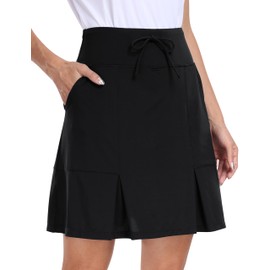 MoFiz Women's 20" Knee Length Skorts Skirts Elastic Waist Athletic Tennis Golf Skirt for Women Casual Summer Skirts Black S