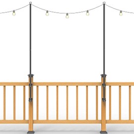 Antsky 2 Pack Stainless Steel String Light Deck Railing Holder Pole with SS Screws for Wood Posts, 6.5FT, Outdoor(Black Finish)