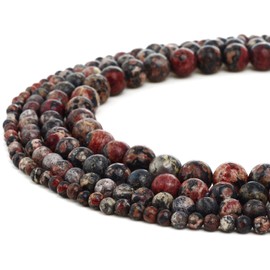 RUBYCA Natural Red Leopard Jasper Gemstone Round Loose Beads for Jewelry Making 1 Strand - 8mm
